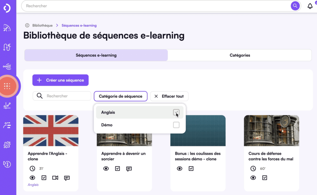 Catégories séquences E-learning Digiforma